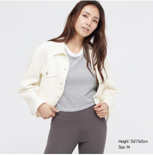 Denim Cropped Jacket Uniqlo, Fesyen 