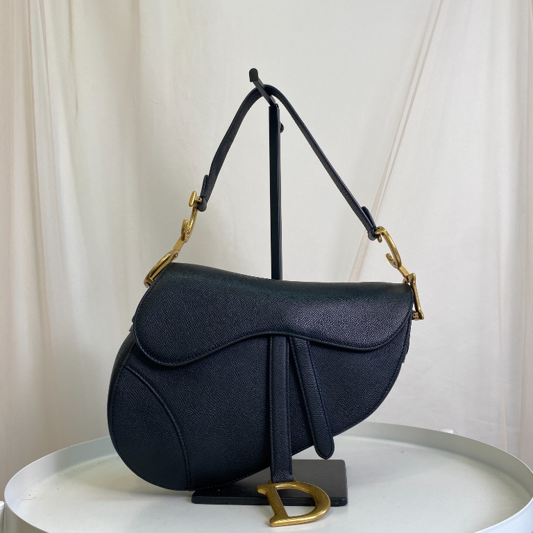 Dior Saddle Bag Medium Black in Grained Calfskin Gold Hardware, Luxury ...