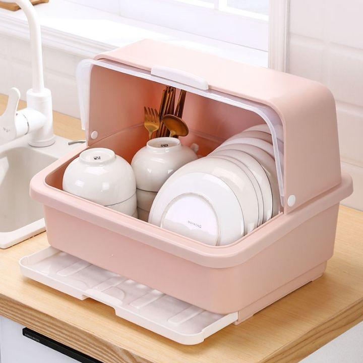 Household Kitchen Dish Rack Drain Storage Box Cupboard With Cover