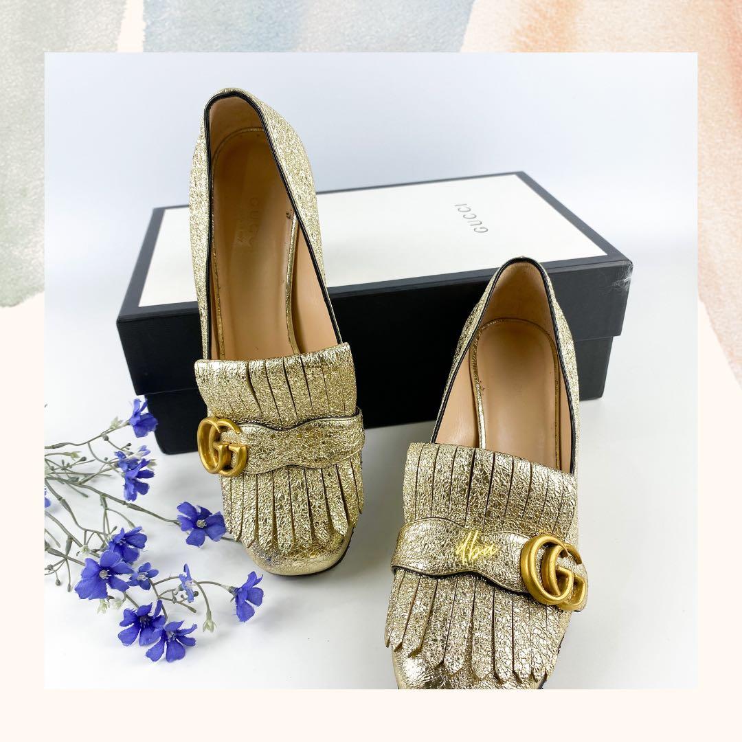Gucci Marmont loafer heels Fringed Metallic Gold