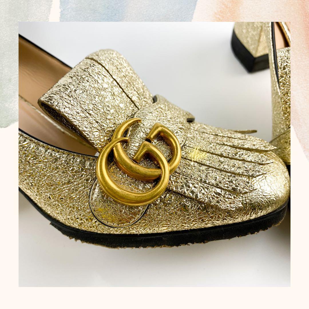 Gucci Marmont loafer heels Fringed Metallic Gold Luxury Sneakers Footwear on Carousell