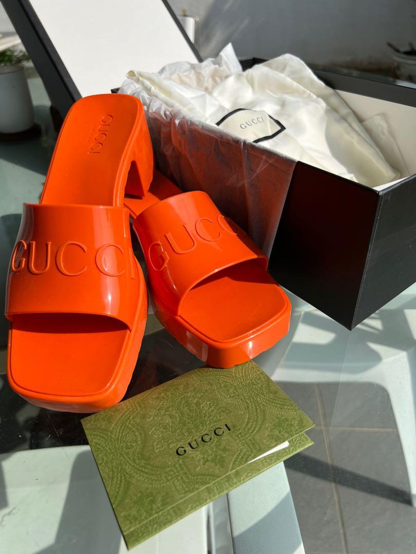 Gucci rubber hotsell slides orange