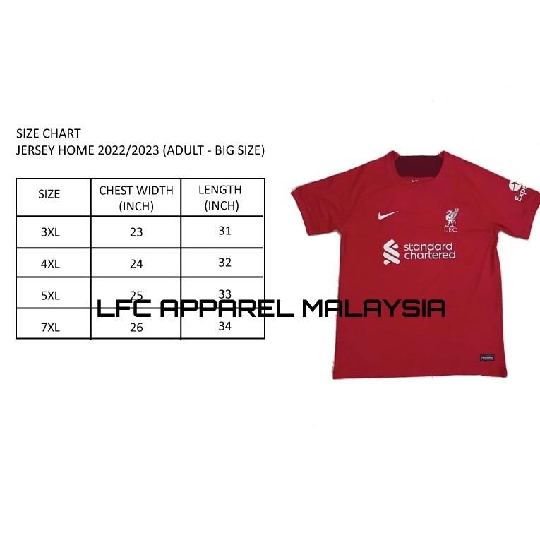 Liverpool kit shop size guide
