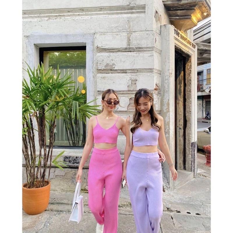 Knit crop top and pants set, Women's 