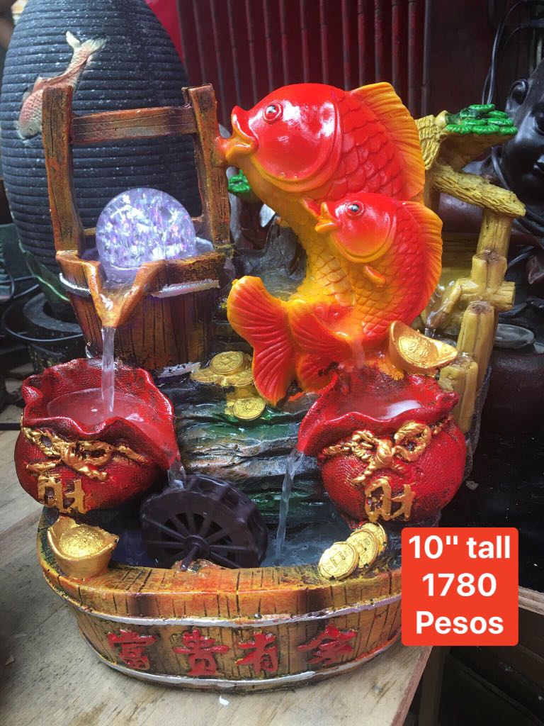 Koi Tabletop Fountain 10"Tall with Crystal Ball, Furniture & Home