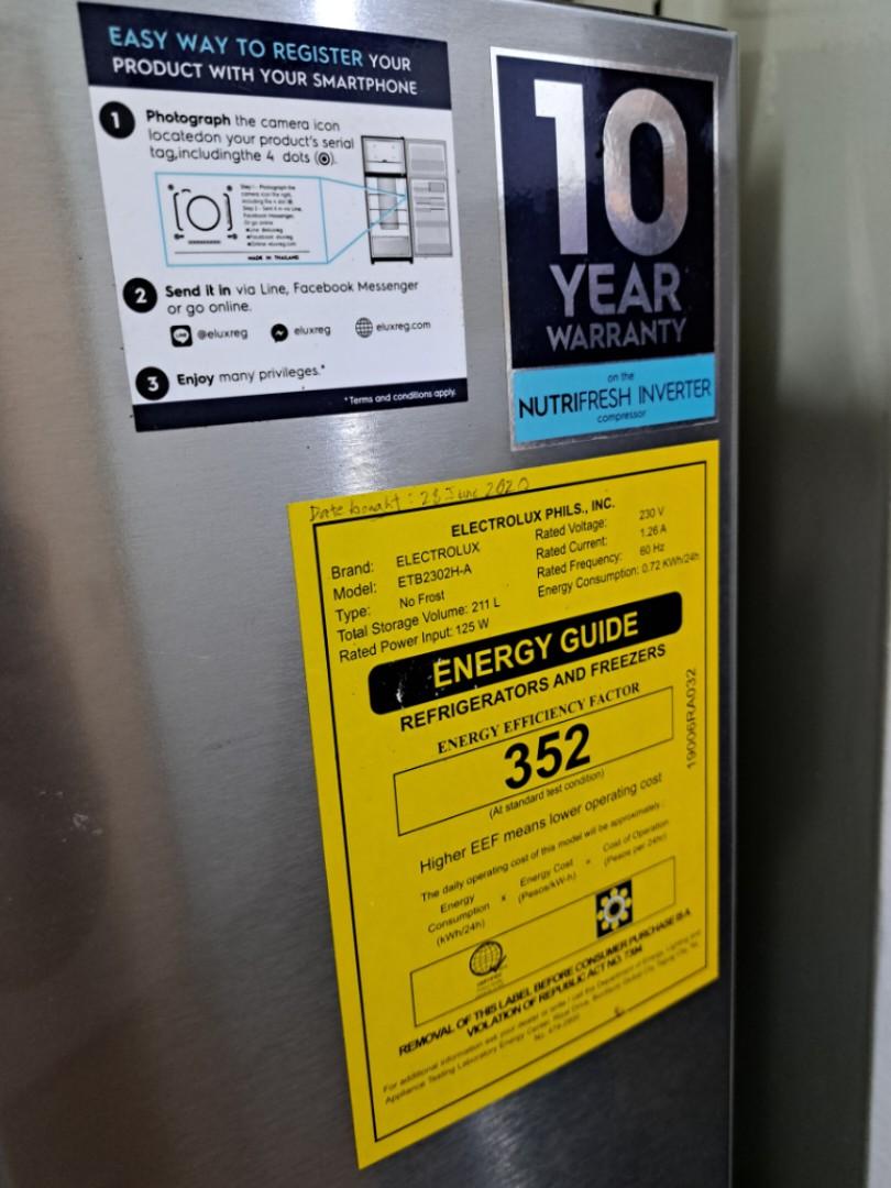 Electrolux Refrigerator 2door, frost free, inverter type, TV & Home