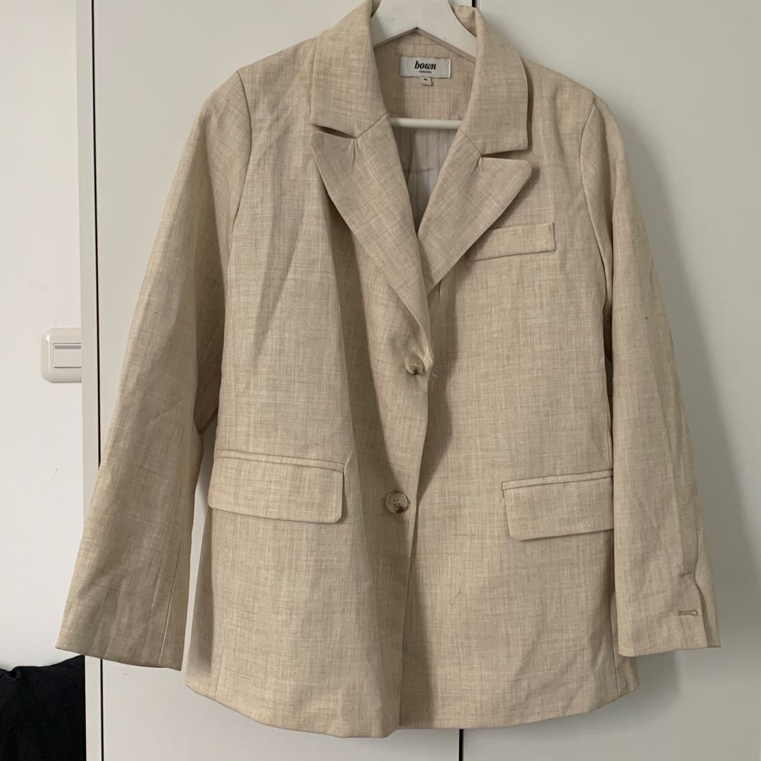 Oversized Beige Blazer, Fesyen Wanita 