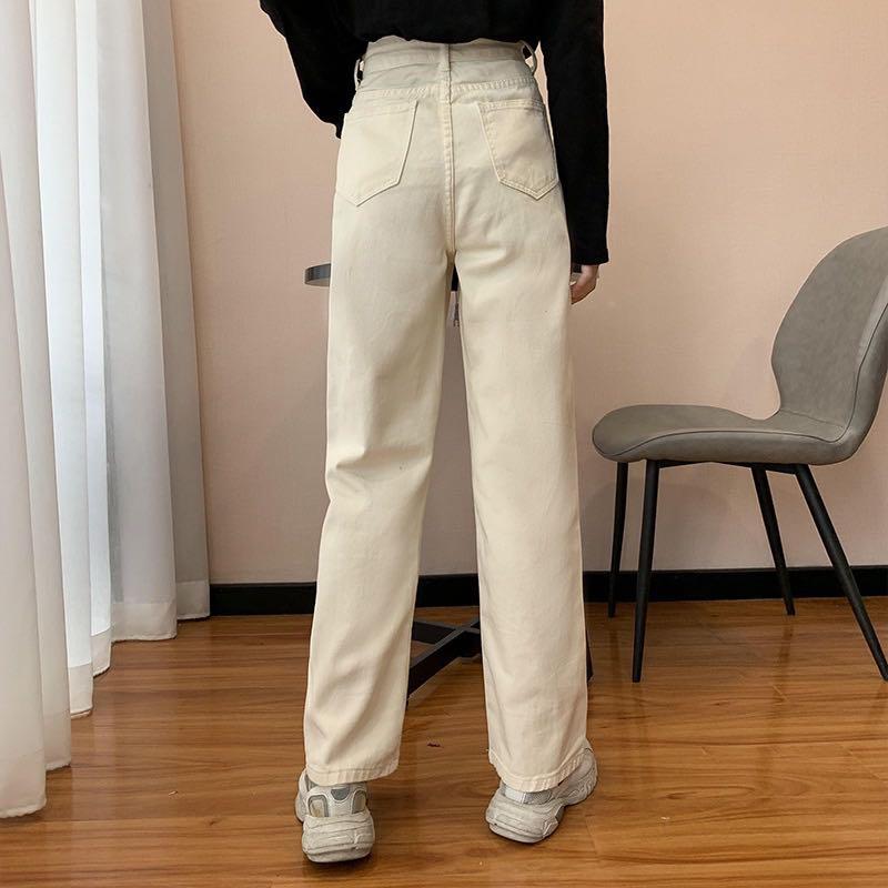 RETRO JEANS VINTAGE CREAM BEIGE, Fesyen 