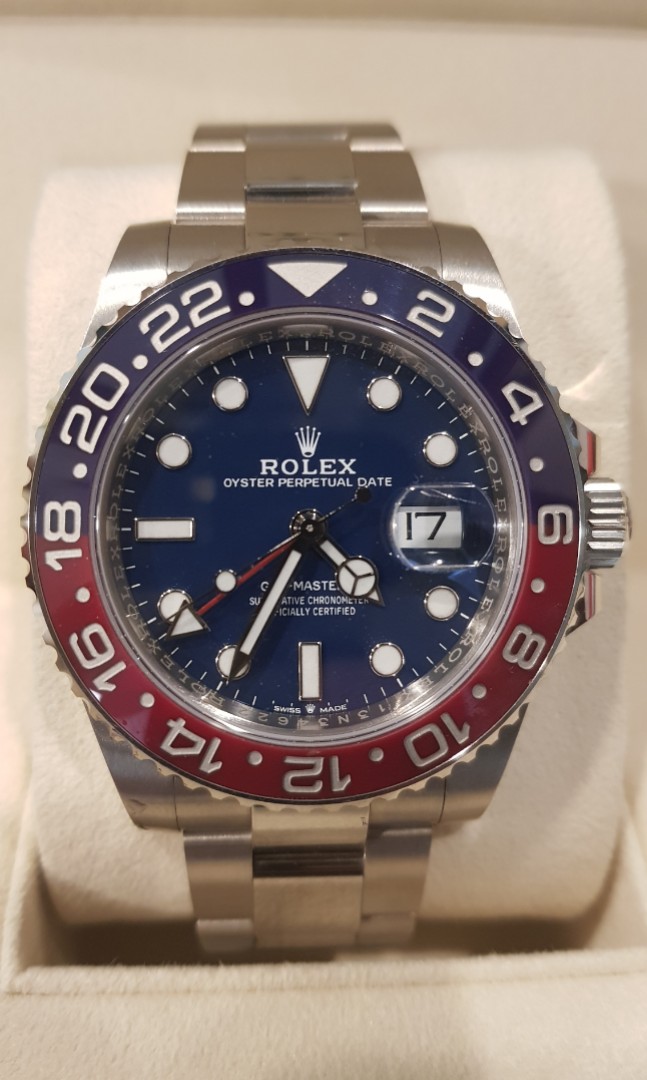 Rolex gmt 2 pepsi white gold blue 