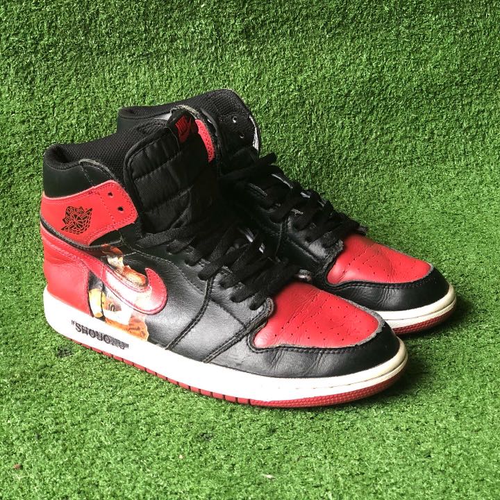 Slam Dunk x Jordan 1 Bred Custom Sakuragi off white, Fesyen Pria