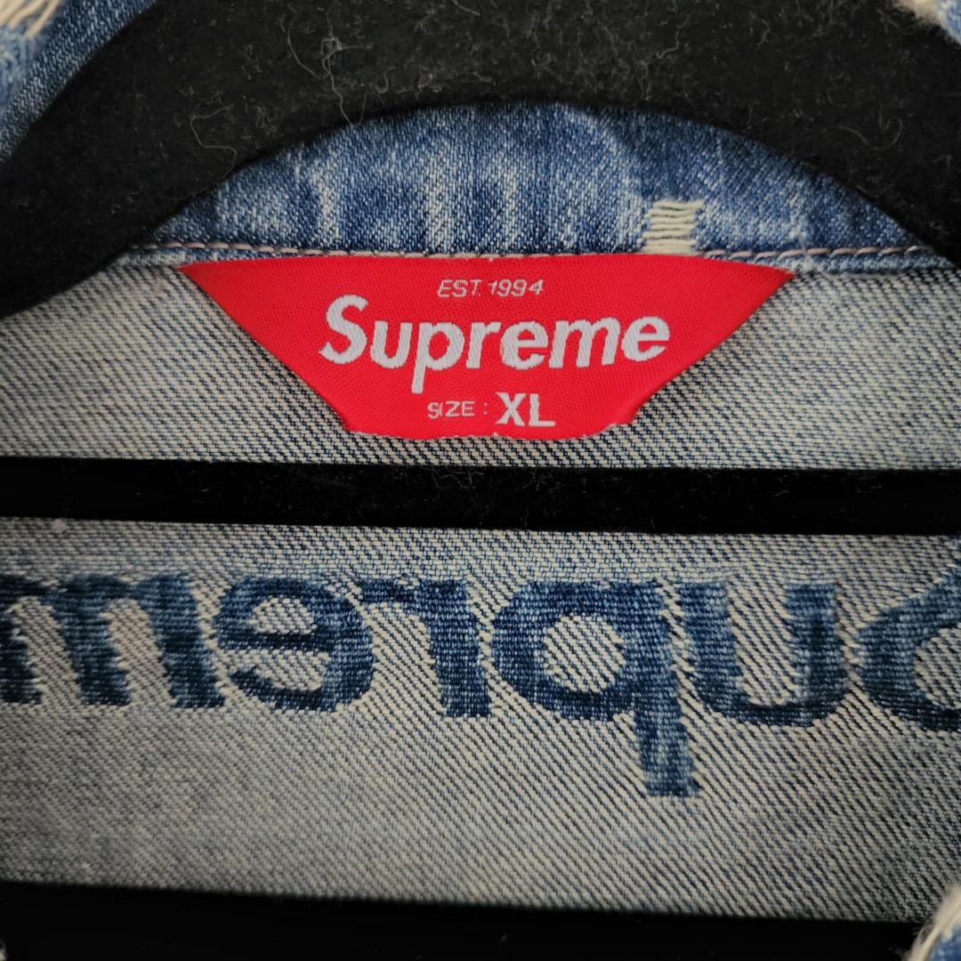 Supreme Frayed Logos Denim Trucker Jacket Red