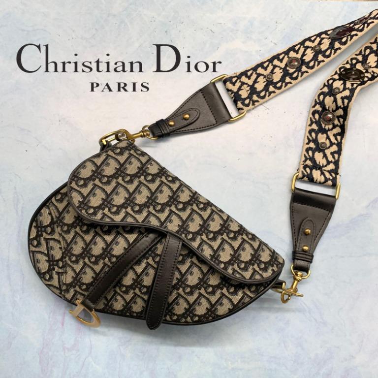 Tas Dior Saddle Blue Oblique Jacquard Medium, Barang Mewah, Tas