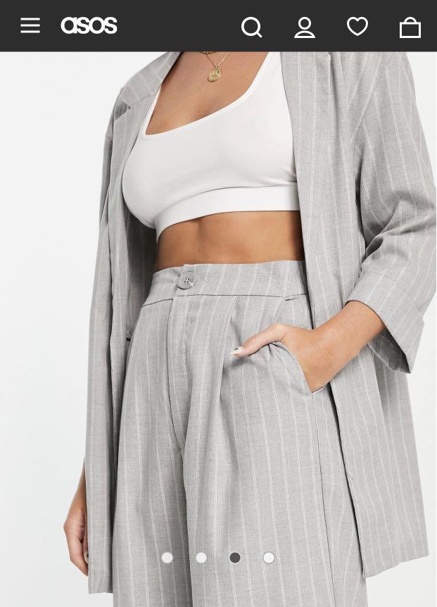 UK 6) Stradivarius Wide Leg Relaxed Dad Trousers in Grey Pinstripe