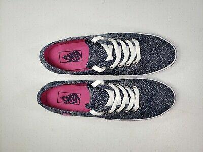 Vans Low Top Navy Blue Gray Pattern Canvas Skate Shoes Womens 9.5