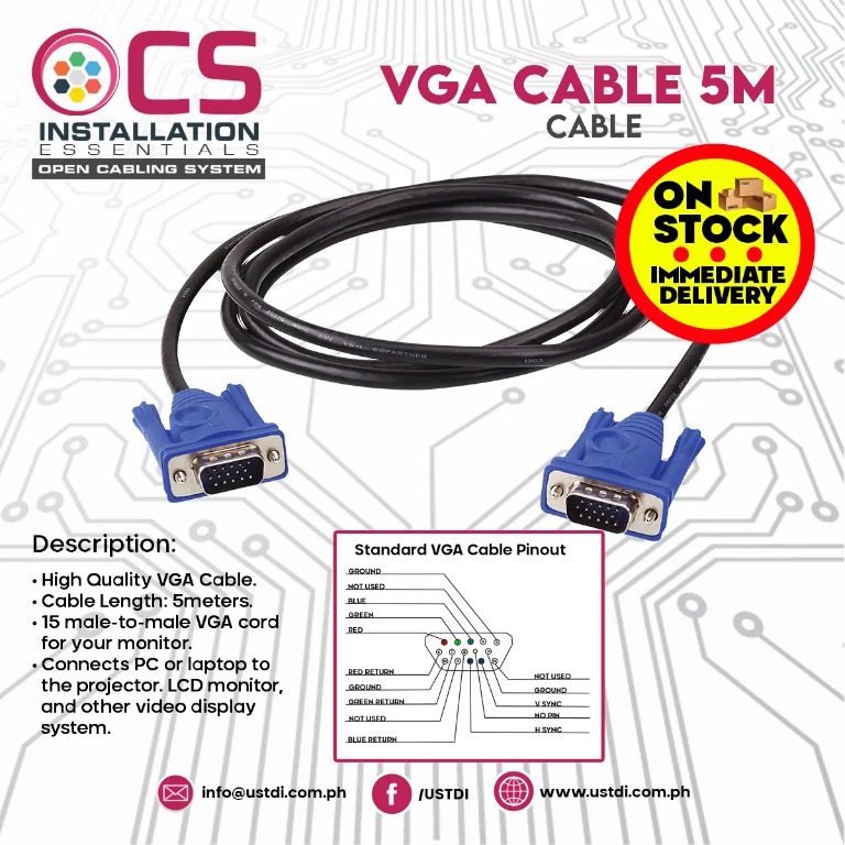 VGA Cable 5m, Computers & Tech, Parts & Accessories, Cables & Adaptors