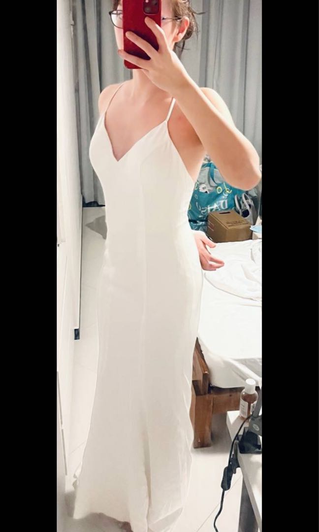 White spaghetti strap gown Women s Fashion Dresses Sets
