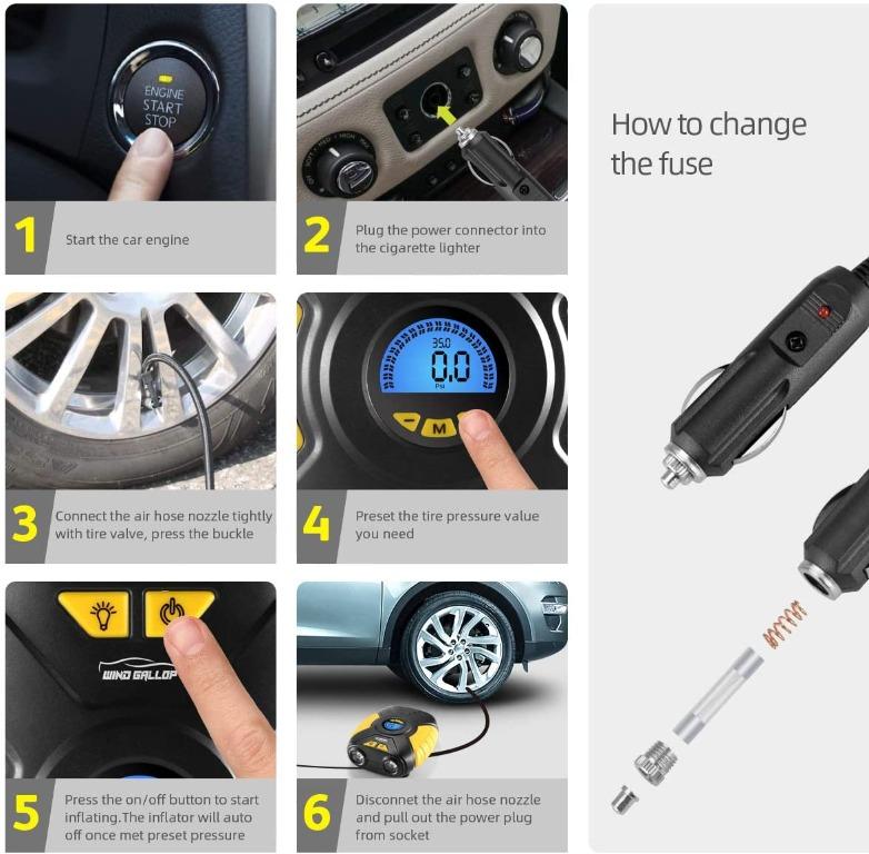 WindGallop Digital Car Tyre Inflator Air Tool Portable Air Compressor