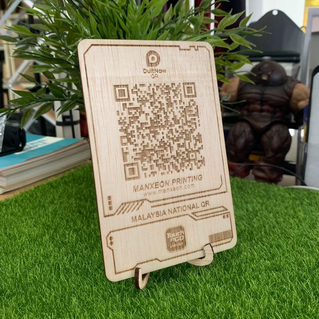 Wood laser engrave QR Code Duitnow EWallet Touch n Go Sign Ukiran Plate