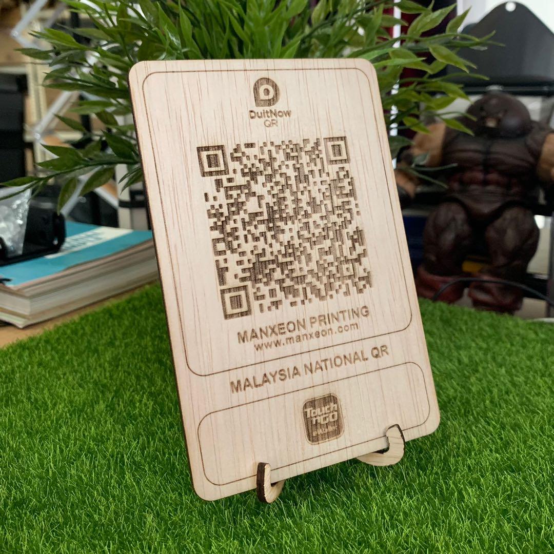 Wood laser engrave QR Code Duitnow EWallet Touch n Go Sign Ukiran Plate
