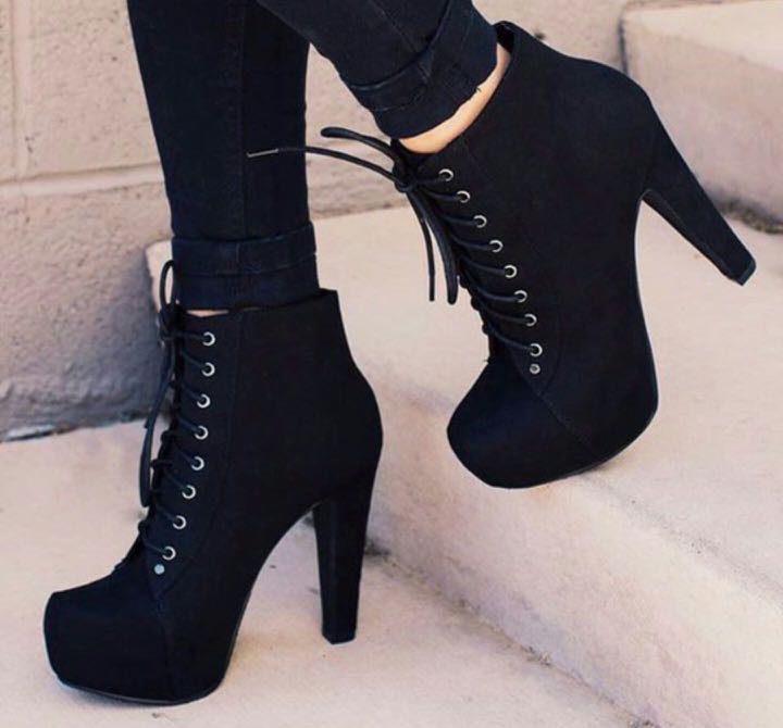 WTS stiletto heels boots black with lace Women s Fashion