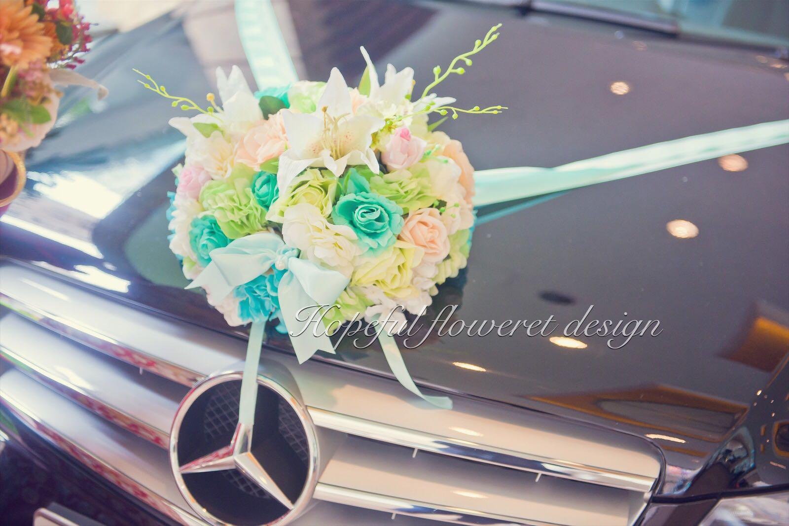 圓形絲花結緍花車佈置 包車門花x4 訂造結婚花車佈置 Tailormade Pre Wedding 結婚註冊 假花 仿真花 絲花花球 興趣及遊戲 手作 自家設計 文具及工藝