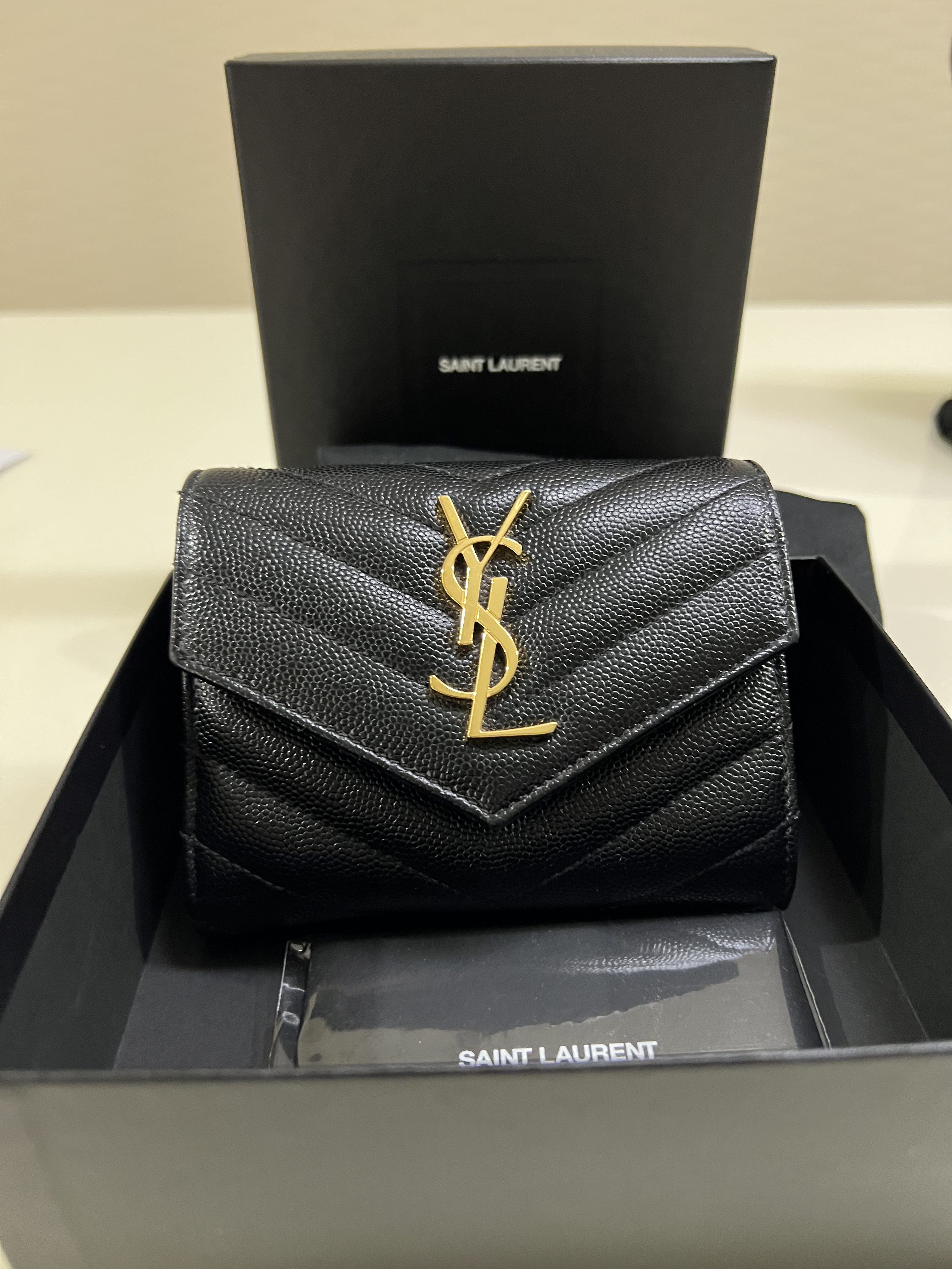 Ysl 3 fold compact wallet, Luxury, Bags & Wallets on Carousell