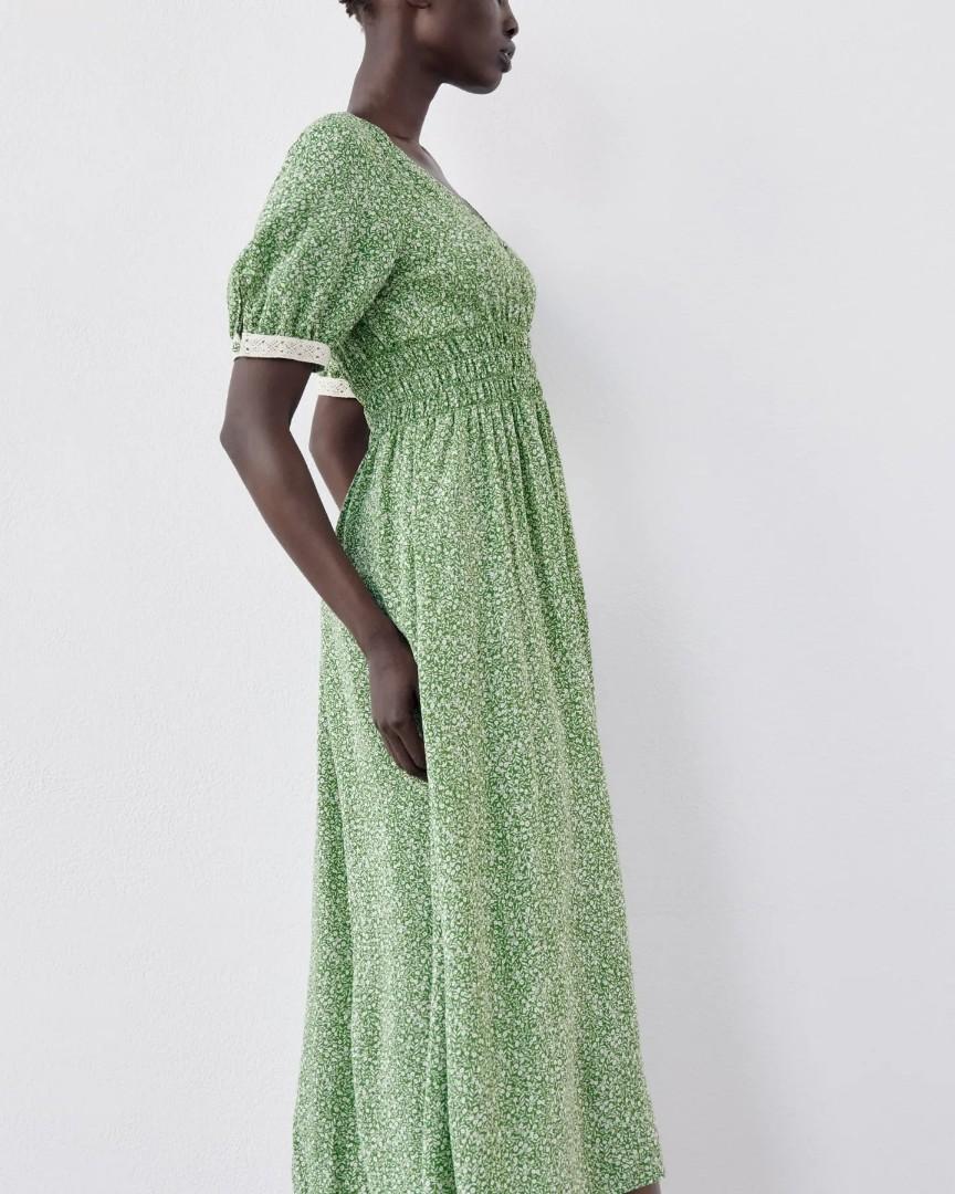 Zara Green Ditsy Dress, Fesyen Wanita 