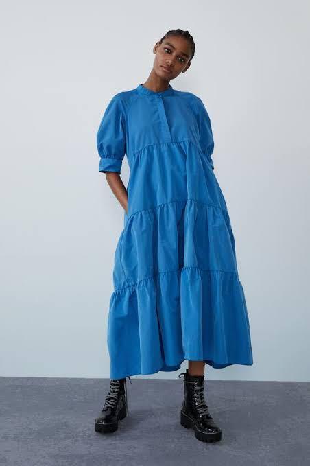Zara poplin blue dress clearance
