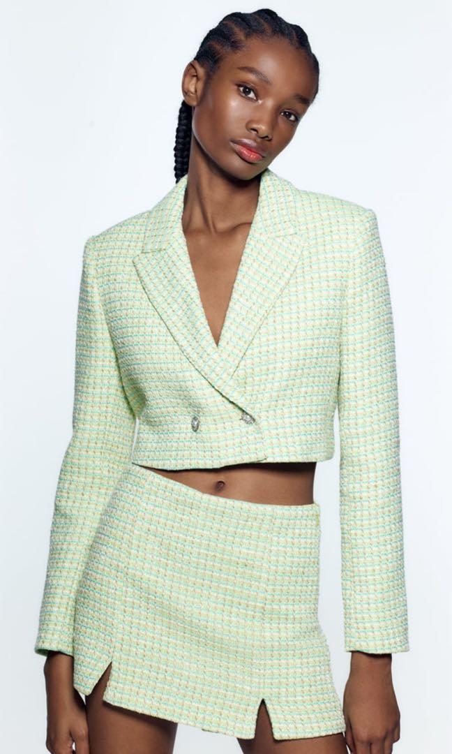 Zara textured tweed cropped blazer and skort Women s Fashion Dresses Sets Sets or Coordinates on Carousell