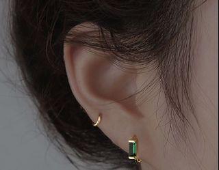 18k gold plated small hoop earrings for second piercing and emerald hoop earrings