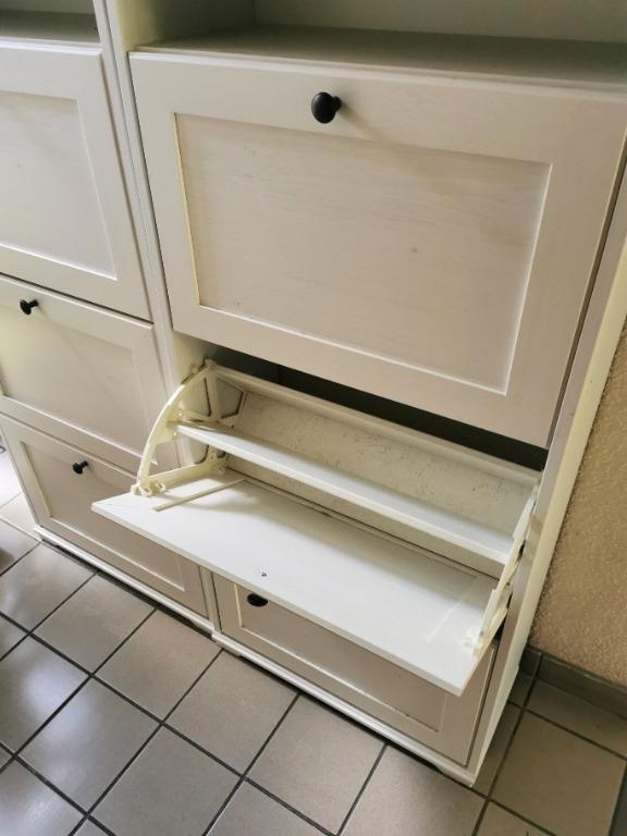 2 x IKEA BRUSALI White Shoe Cabinets with 3 Compartments Each (61x30x130 cm)