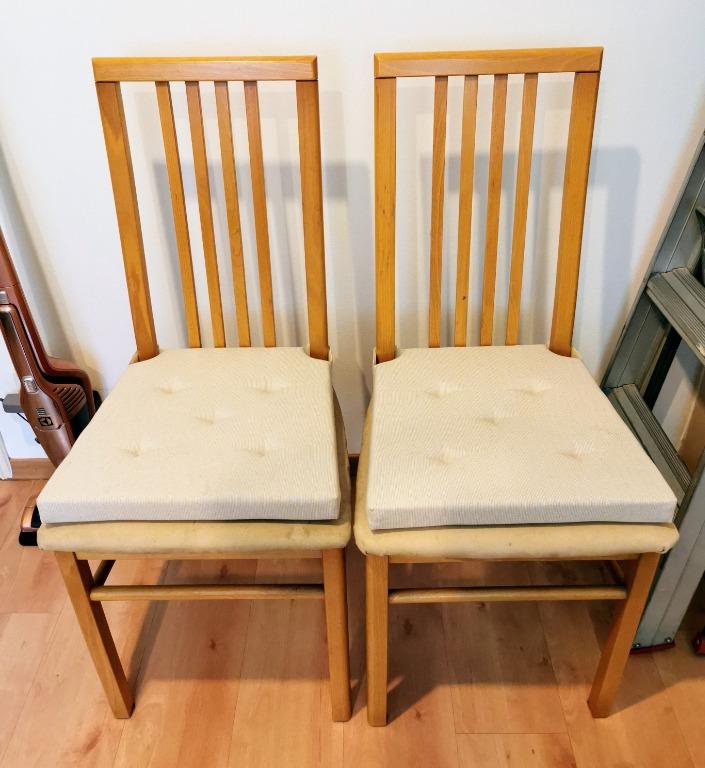 2 x solid wood dining chairs with suede seats IKEA chair cushion