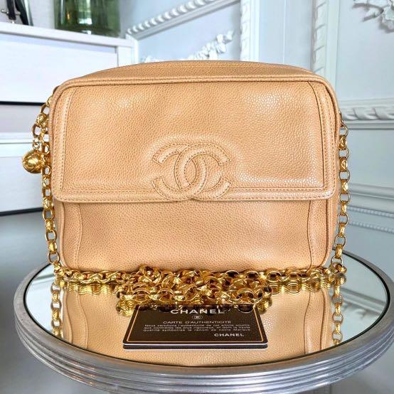 AUTHENTIC CHA NEL Beige Caviar Camera Bag Bijoux Chain with Pearl Crush  Ball Charm 24k Gold Hardware 🤎, Luxury, Bags & Wallets on Carousell