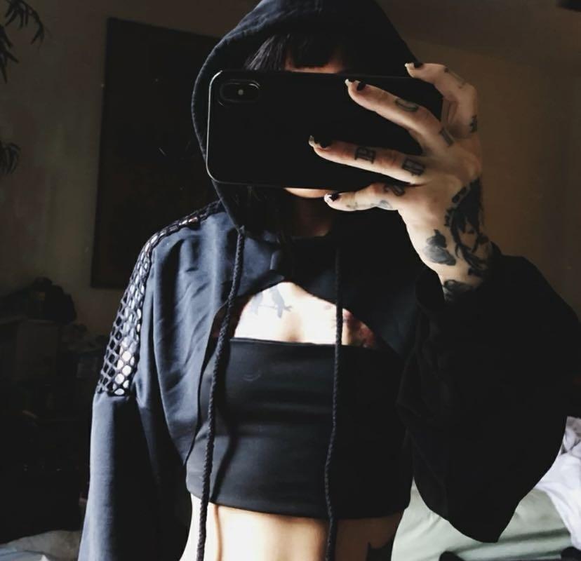 Cutout mesh discount insert cropped hoodie