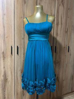 Blue green formal floral lace dress