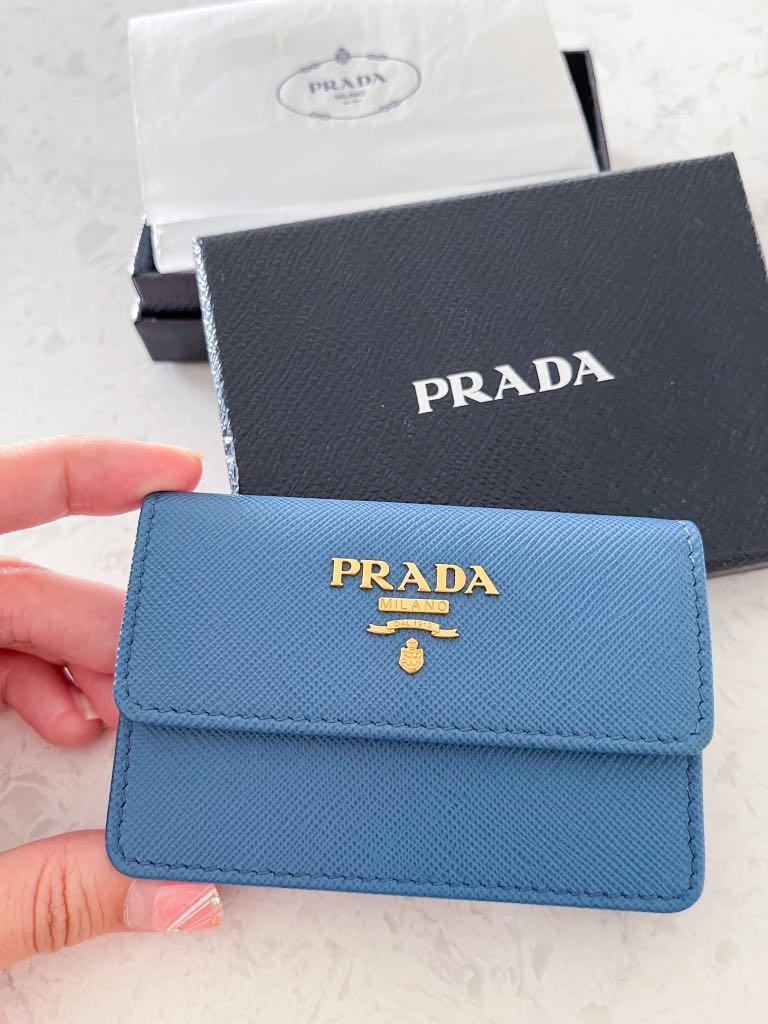 Prada Mini Saffiano Chain Wallet in Blue | Lyst