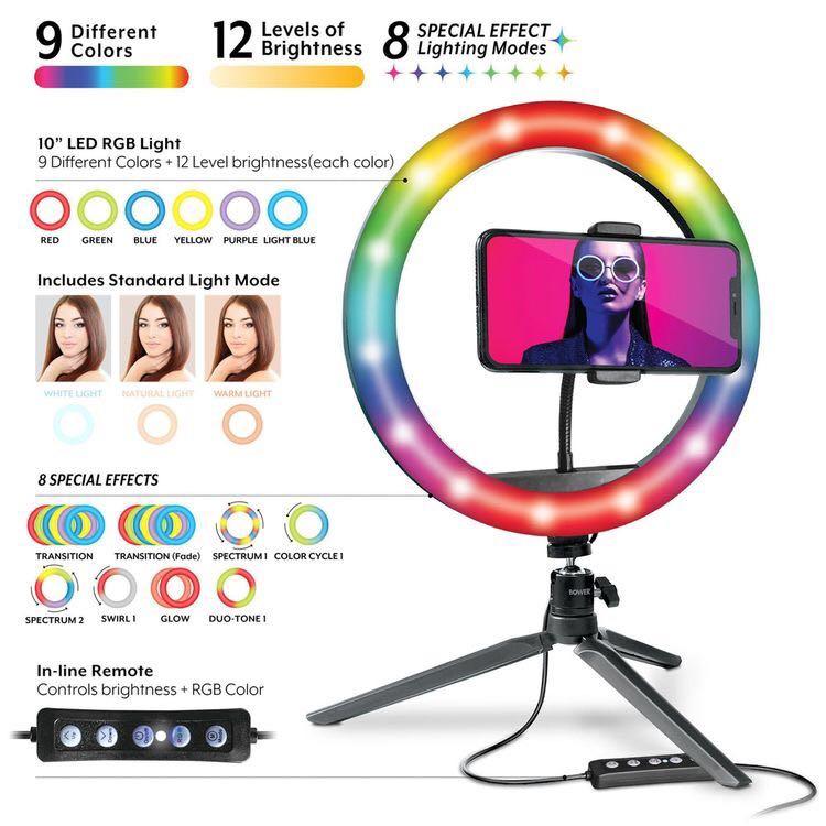 Bower 10” RGB ring light (Category: Lighting & Studio Equipment) located in Naga. Submitted by lailanietan (Listing ID 1167080707, Image 2). Description: Selfie Kit Description The Bower 10” RGB Selfie Ring Light Studio Kit is the supreme creators kit. Transforming your smartphone into a professional photo Studio Make videos for all occasions and settings. Whether in the morning or evening you can capture quality picture at any time. the kit is i