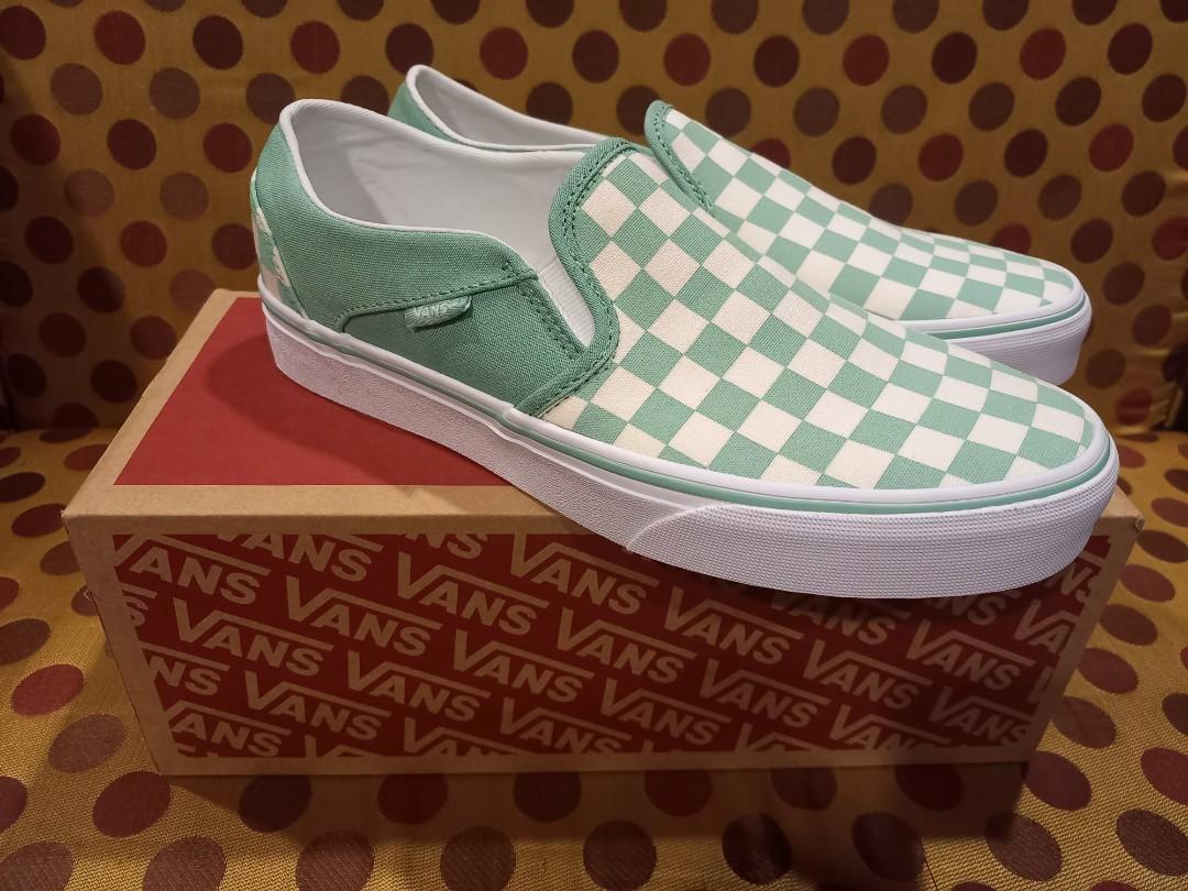 Mint green top checkerboard vans