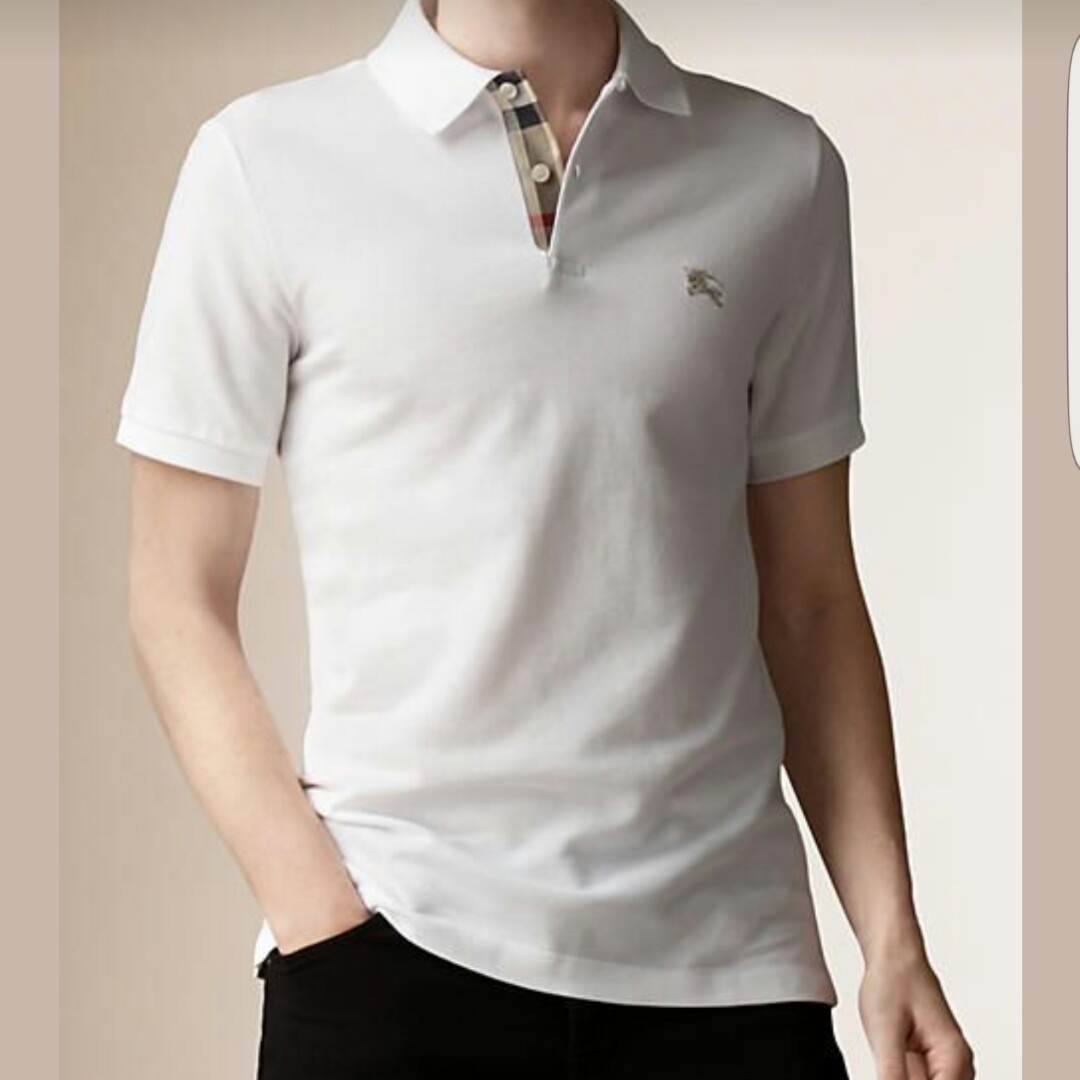 Burberry Men's Monogram Motif White Cotton Pique Polo Shirt