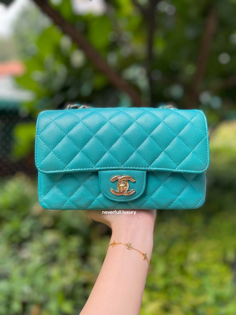 Chanel Classic Mini Rectangle 17C Turquoise Green Caviar Edged Stitching  Ghw series 23/2017, Luxury, Bags & Wallets on Carousell