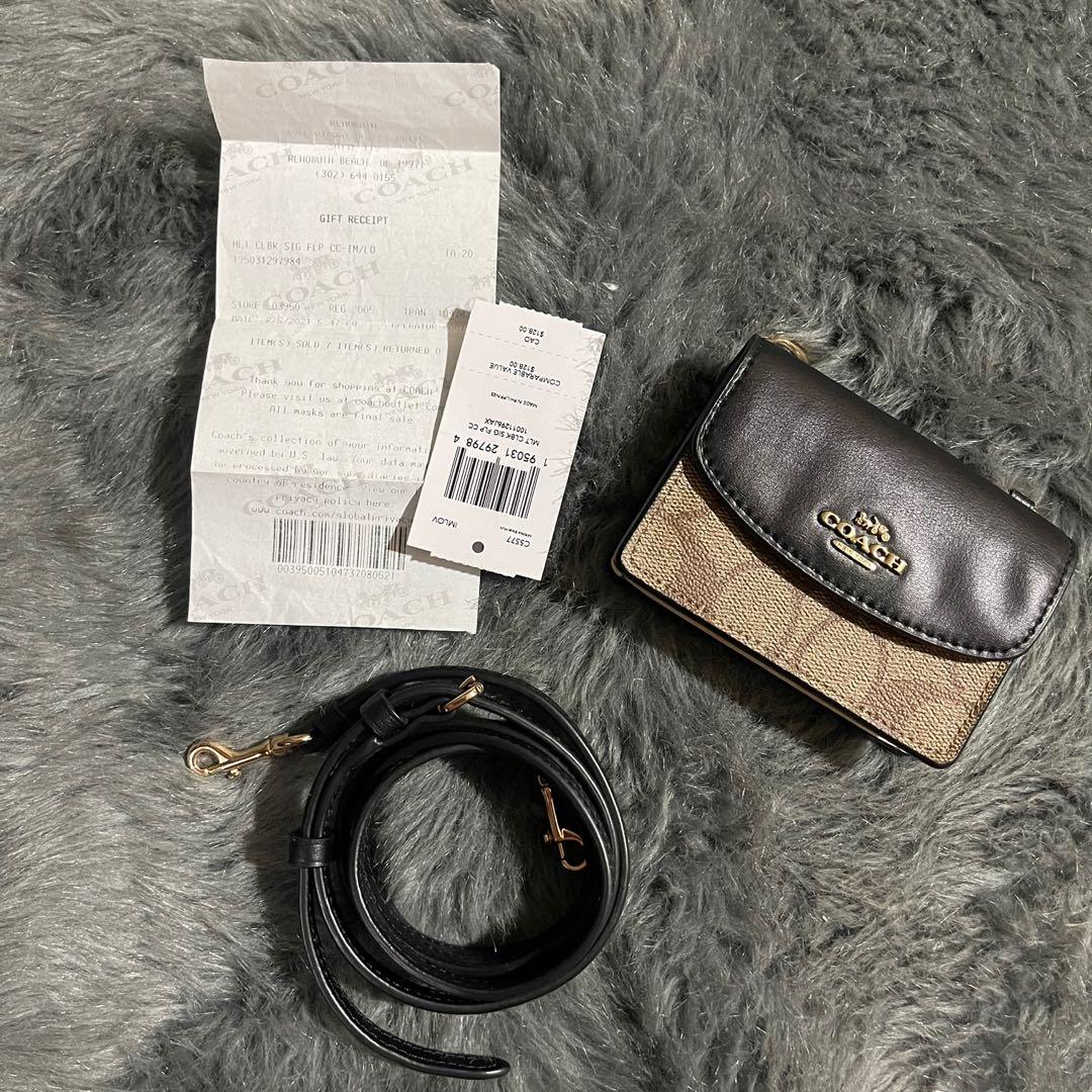 Coach Flap Card Case On Lanyard Colorblock Canvas Crossbody Wallet