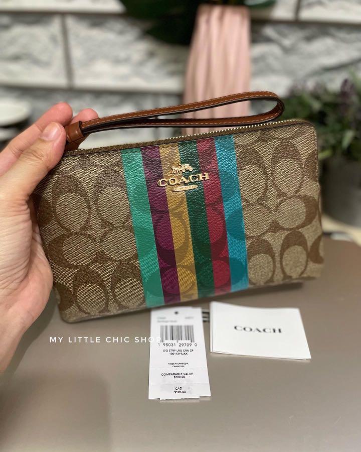 coach large corner zip wristlet (Category: Wallets & Card holders) located in Makati City. Submitted by mylittlechicshop (Listing ID 1167170633, Image 1). Description: Large Corner Zip Wristlet in signature Canvas ✅1 pc only 3,500 only Signature coated canvas and smooth leather Two credit card slots Zip closure fabric lining Wrist strap attached 7 3/4 (L) x 4 3/4 (H) x 1/2 (W) fits large phones 💯guaranteed original from 🇺🇸 on hand and ready to