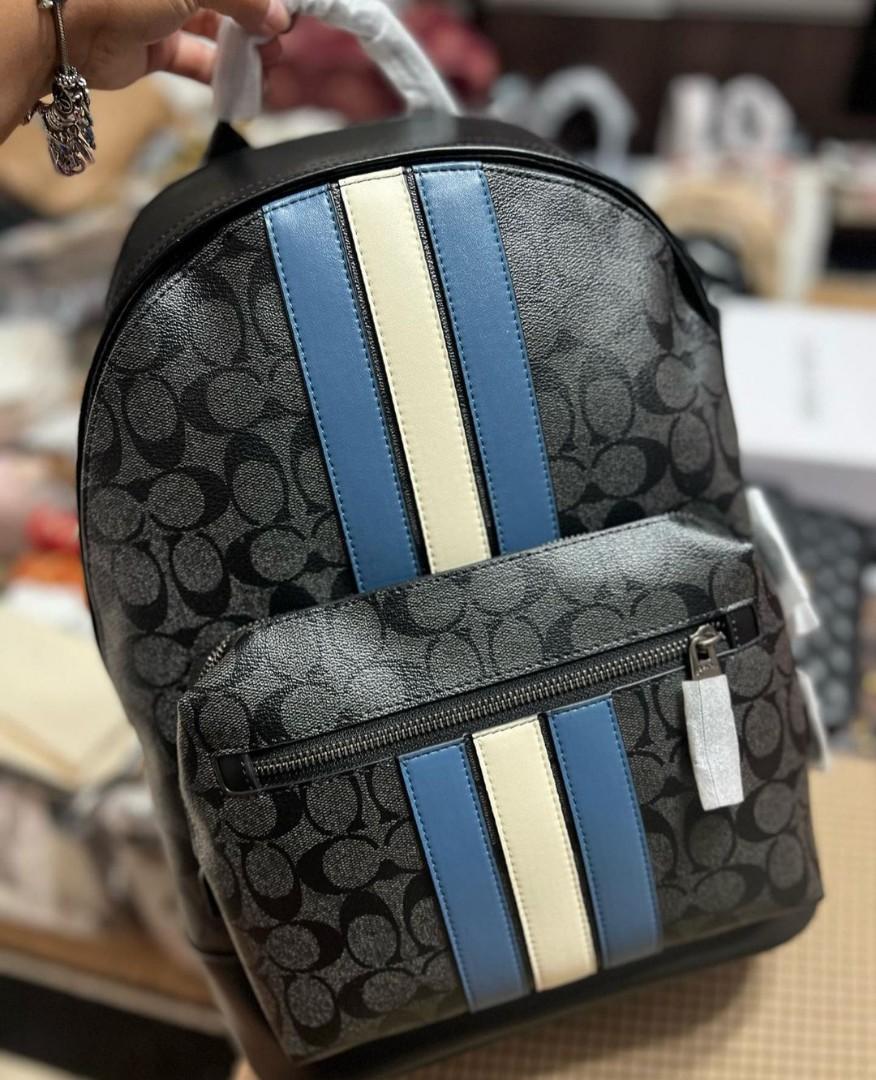 West backpack in signature canvas with varsity stripe deals