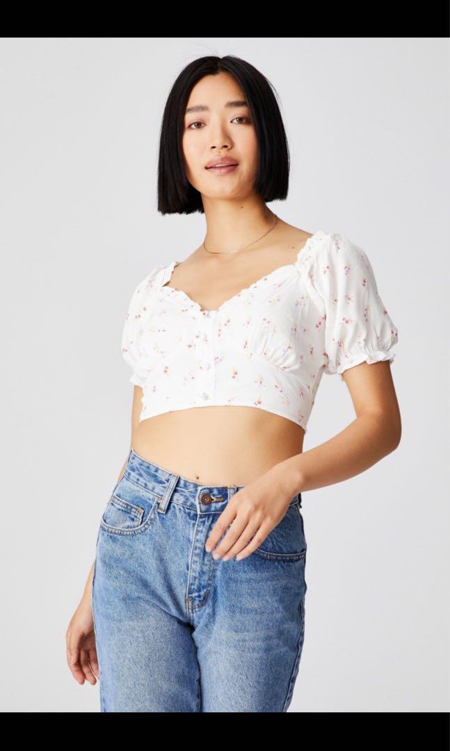 Cotton on cropped tea blouse, Fesyen 