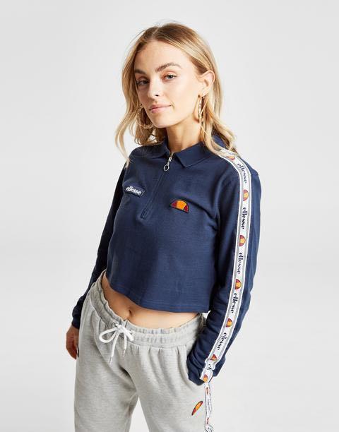 Ellesse tape long outlet sleeve crop polo shirt