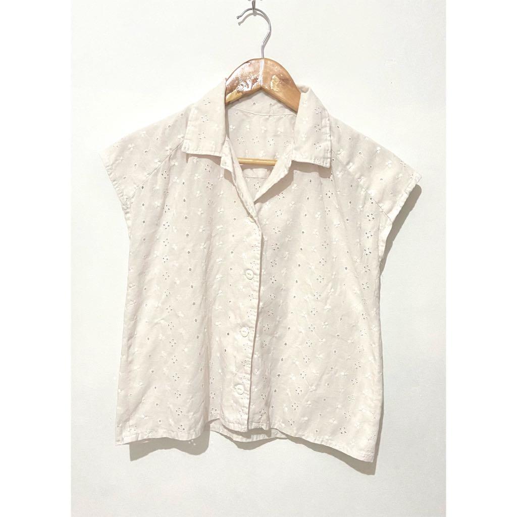 eyelet button down blouse, Women's 