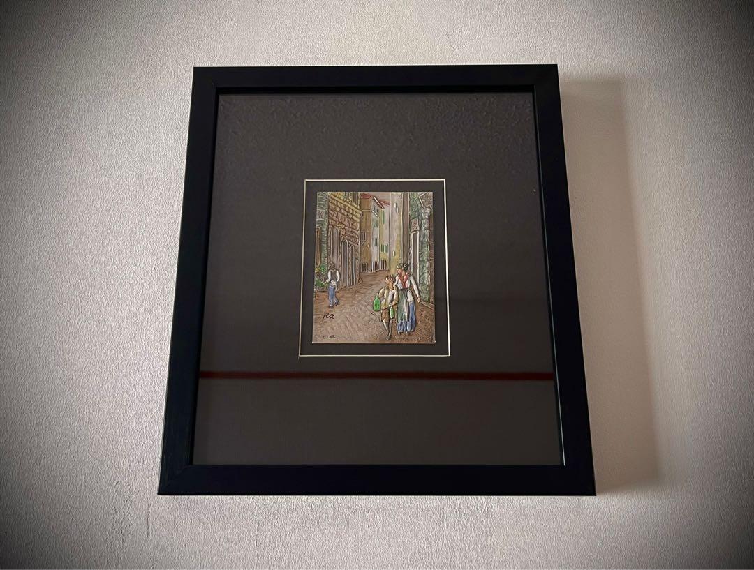 Framed 925 silver art (Category: Frames & Pictures) located in Marikina City. Submitted by sam_illano (Listing ID 1167044290, Image 3). Description: Italian street scene art made of 925 sterling silver. Marked & signed by unknown artist w wood and glass frame. Measurements: 9 cm length x 12cm height Frame size: 29.5 cm length x 33cm height Item is in great condition, no chips or any damages. Price is P8,500 + shipping fee Marikina area for pick u