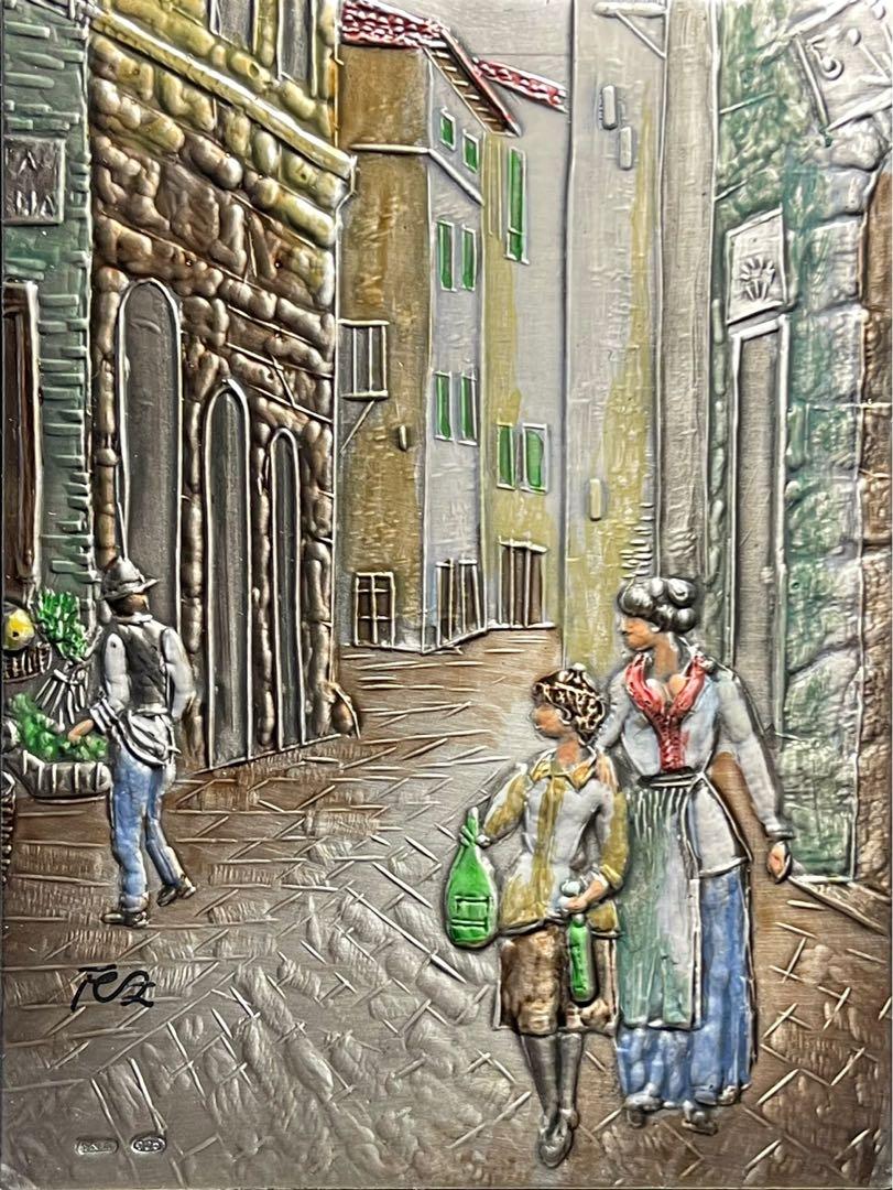 Framed 925 silver art (Category: Frames & Pictures) located in Marikina City. Submitted by sam_illano (Listing ID 1167044290, Image 2). Description: Italian street scene art made of 925 sterling silver. Marked & signed by unknown artist w wood and glass frame. Measurements: 9 cm length x 12cm height Frame size: 29.5 cm length x 33cm height Item is in great condition, no chips or any damages. Price is P8,500 + shipping fee Marikina area for pick u