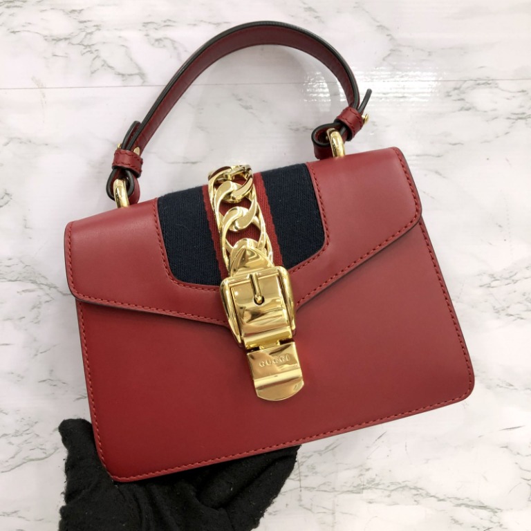 GUCCI 470270 RED LEATHER MINI SYLVIE 2WAY BAG 227013987 Women s