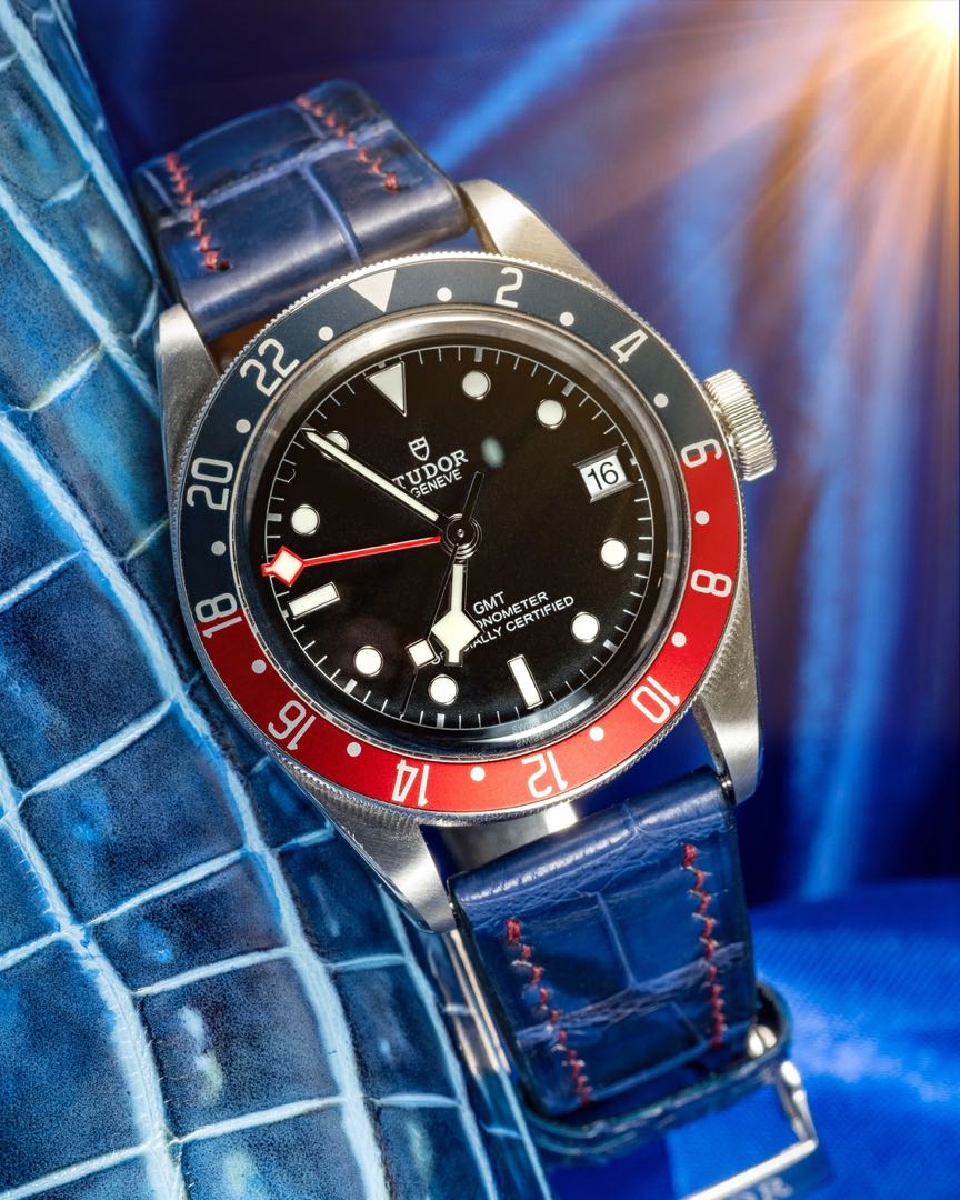 Handmade Handstitched Watch Strap In Tie Dye Blue Crocodile